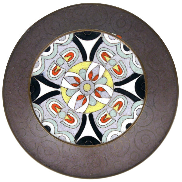 Pot à thé lézards et oiseaux en cloisonné brun Fabienne Jouvin Paris (dessus)