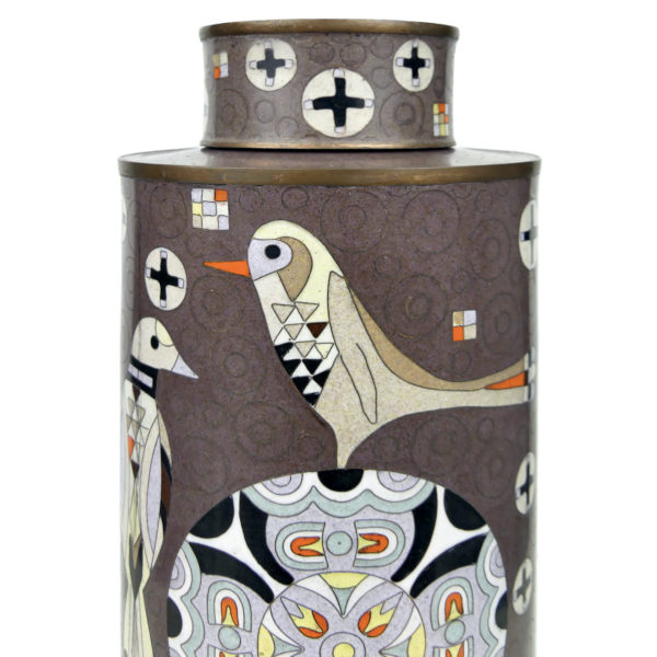 Pot à thé lézards et oiseaux en cloisonné brun Fabienne Jouvin Paris (détail)