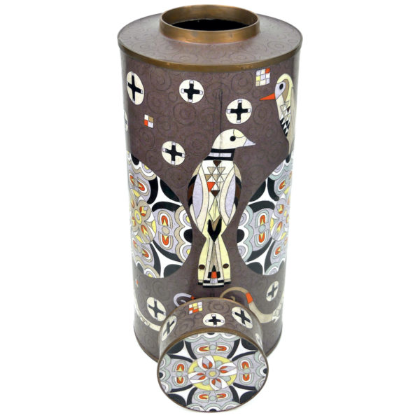 Pot à thé lézards et oiseaux en cloisonné brun Fabienne Jouvin Paris (ouvert)