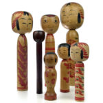 7 kokeshis poupées traditionnelles japonaises anciennes en bois tourné Japon