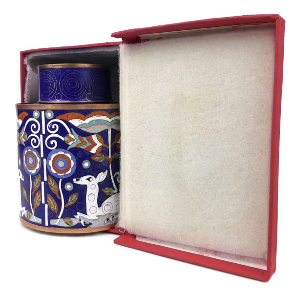 Pot cloisonné bleu biches et décor floral Fabienne Jouvin Paris (coffret)