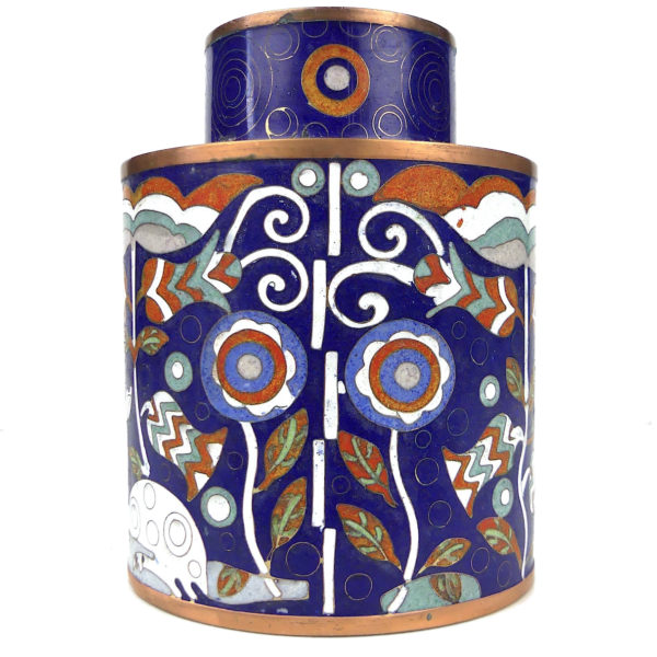Pot cloisonné bleu biches et décor floral Fabienne Jouvin Paris (face)