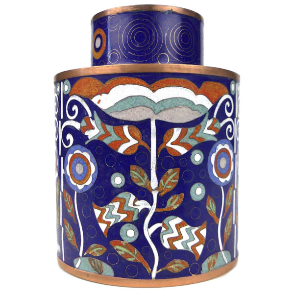 Pot cloisonné bleu biches et décor floral Fabienne Jouvin Paris (face)