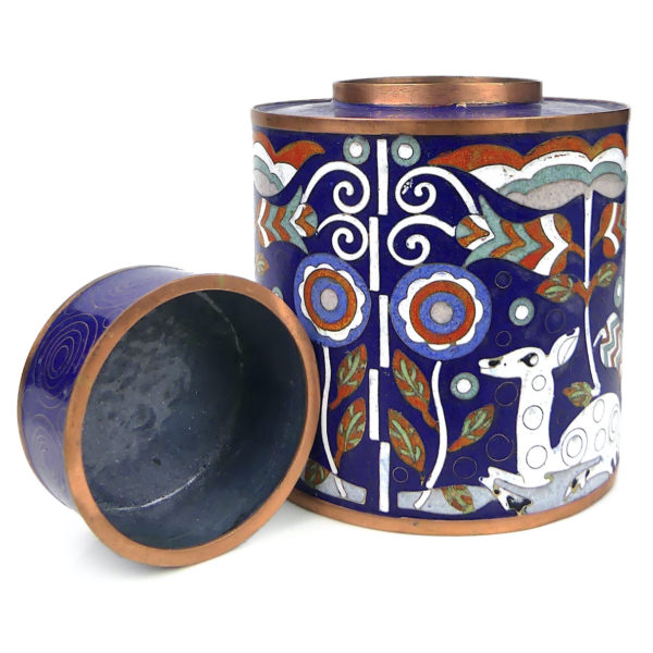 Pot cloisonné bleu biches et décor floral Fabienne Jouvin Paris (ouvert 3/4)