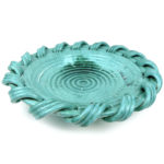 Grande coupe à fruits Malicorne en faïence turquoise monogrammée TE Émile Tessier (3/4)