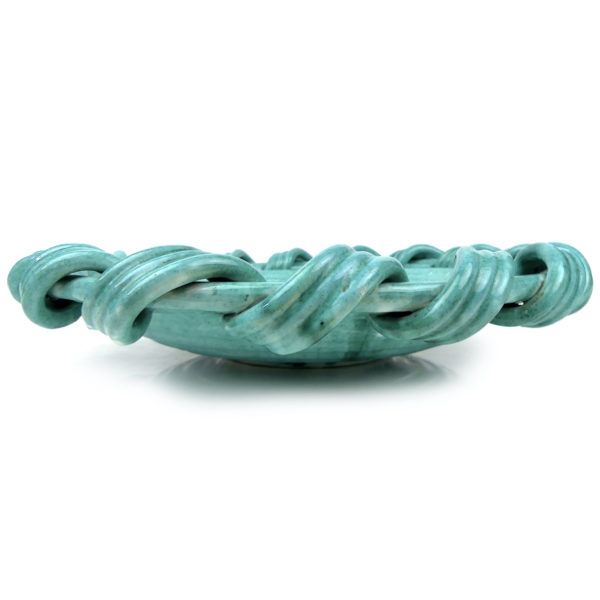 Grande coupe à fruits Malicorne en faïence turquoise monogrammée TE Émile Tessier (profil)
