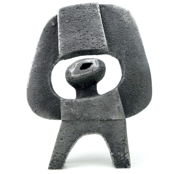 Statue abstraite brute en fonte d’aluminium signée HB Art brutaliste (dos)
