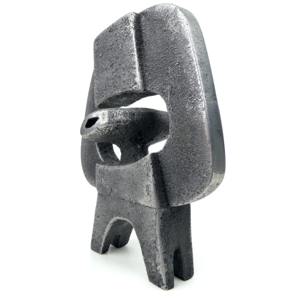 Statue abstraite brute en fonte d’aluminium signée HB Art brutaliste (3/4)