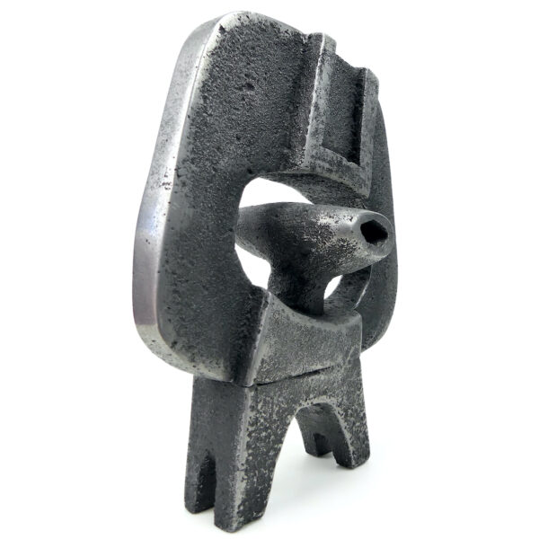 Statue abstraite brute en fonte d’aluminium signée HB Art brutaliste (3/4)