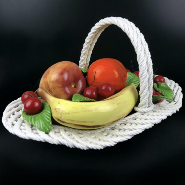Grand panier à fruits en barbotine multicolore Mi-XXe Bassano Italie (3/4)