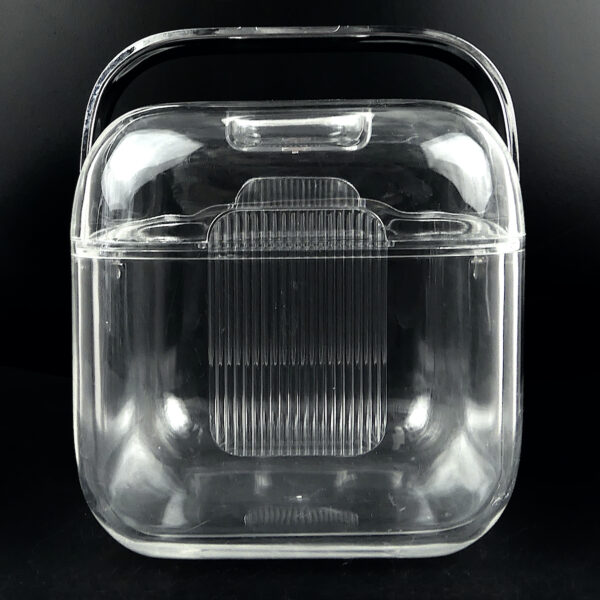 Bac à glaçons Guzzini en plastique transparent et sa pince Space Age 70 (face)