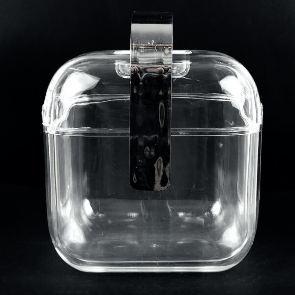 Bac à glaçons Guzzini en plastique transparent et sa pince Space Age 70 (profil)