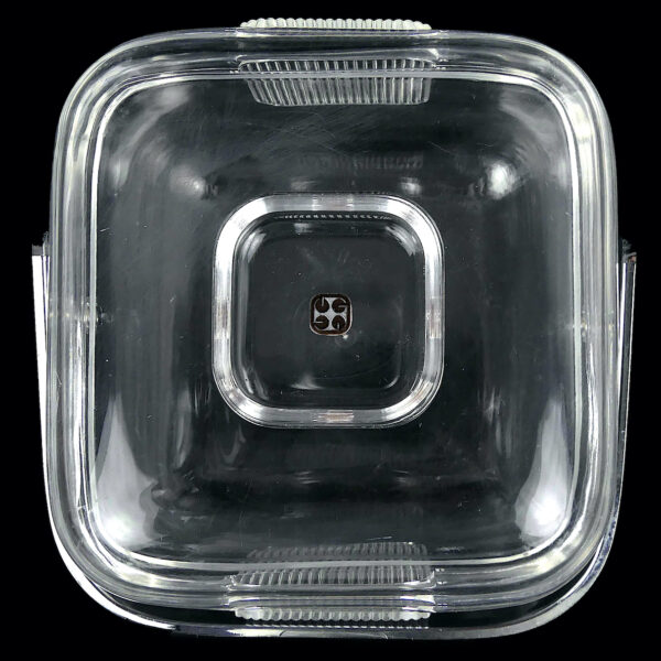Bac à glaçons Guzzini en plastique transparent et sa pince Space Age 70 (dessus)