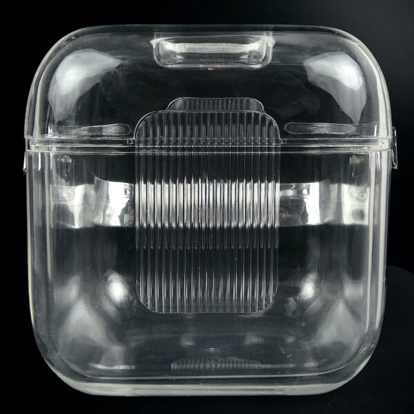 Bac à glaçons Guzzini en plastique transparent et sa pince Space Age 70 (face)