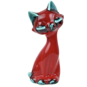 Chat stylisé rouge et bleu céramique italienne San Marino Mi-XXe Space Age (face)