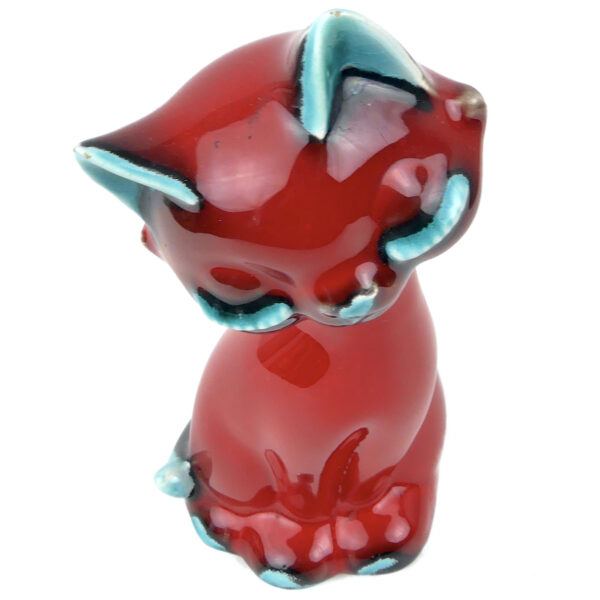 Chat stylisé rouge et bleu céramique italienne San Marino Mi-XXe Space Age (dessus 3/4)