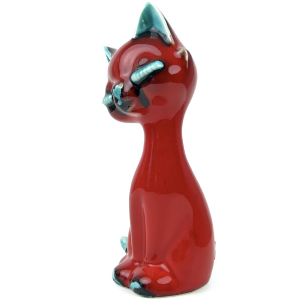 Chat stylisé rouge et bleu céramique italienne San Marino Mi-XXe Space Age (3/4)