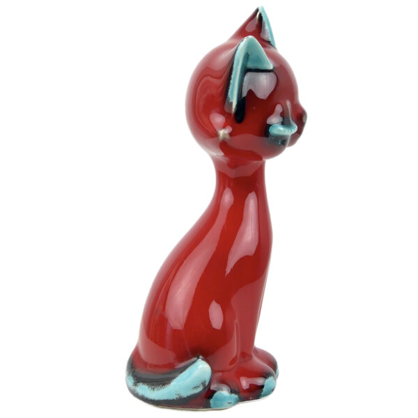 Chat stylisé rouge et bleu céramique italienne San Marino Mi-XXe Space Age (profil)