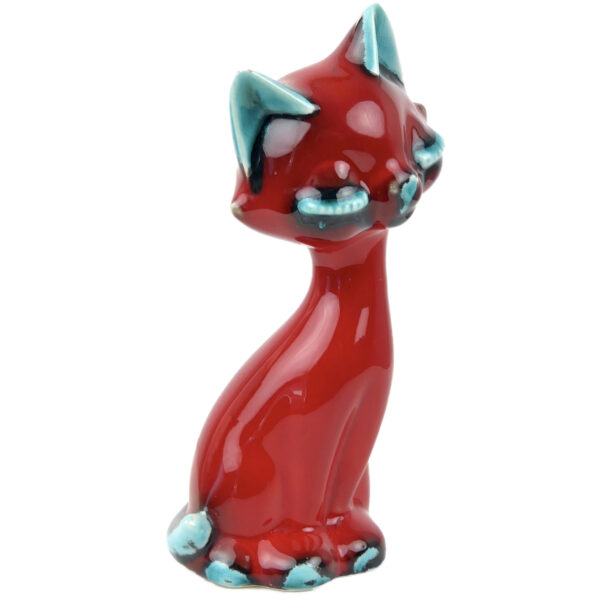 Chat stylisé rouge et bleu céramique italienne San Marino Mi-XXe Space Age (3/4)