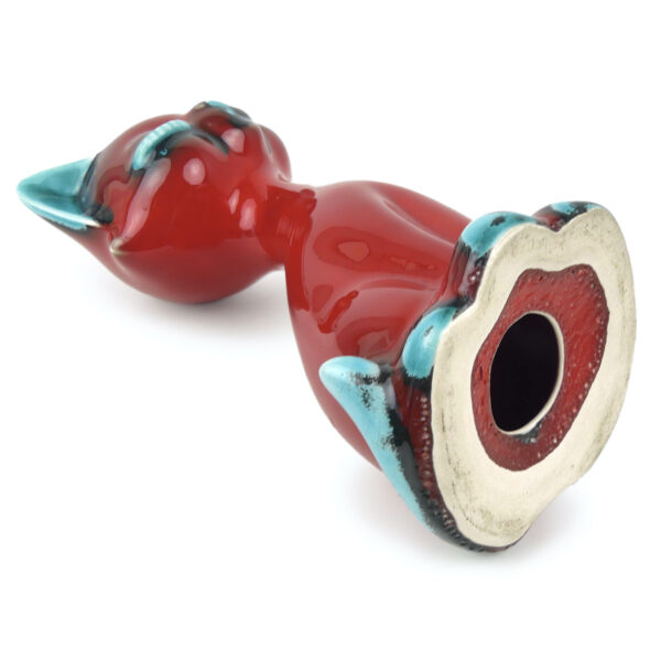 Chat stylisé rouge et bleu céramique italienne San Marino Mi-XXe Space Age (dessous 3/4)