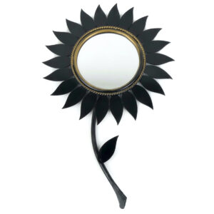 Petit miroir fleur Chaty Vallauris noir et or années 50 France (face)