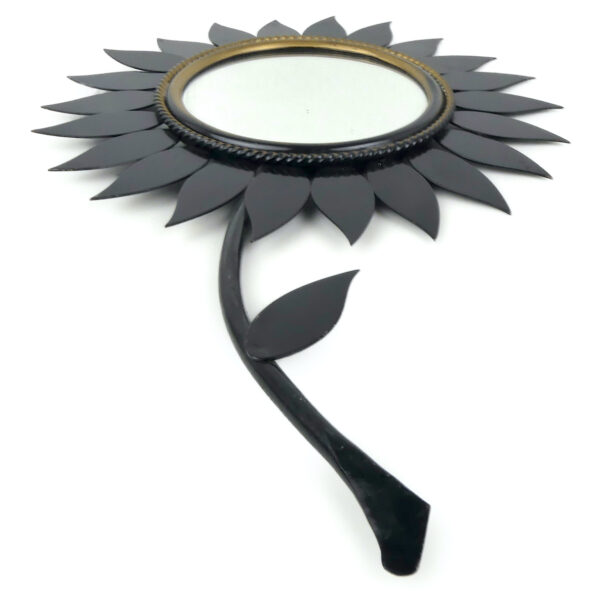 Petit miroir fleur Chaty Vallauris noir et or années 50 France (3/4)