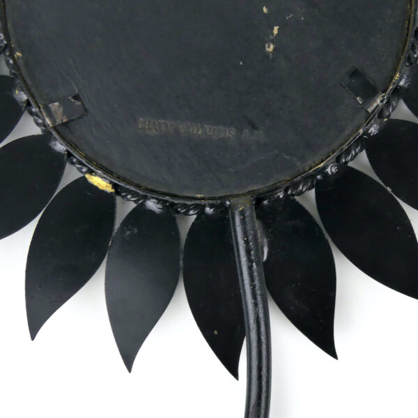 Petit miroir fleur Chaty Vallauris noir et or années 50 France (détail dos)