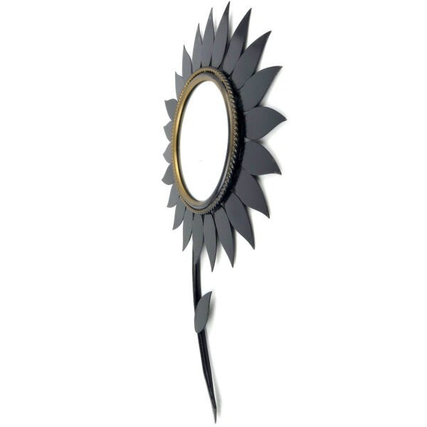Petit miroir fleur Chaty Vallauris noir et or années 50 France (3/4)