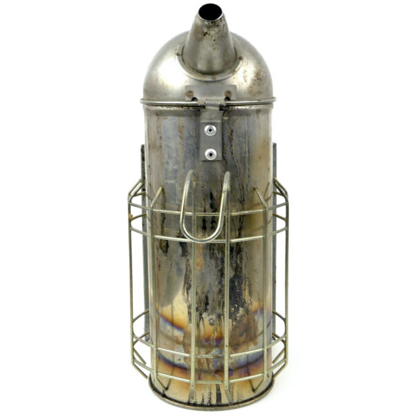 Enfumoir à abeilles en inox et bois Fin XXe Accessoire d'apiculteur Italie (face)
