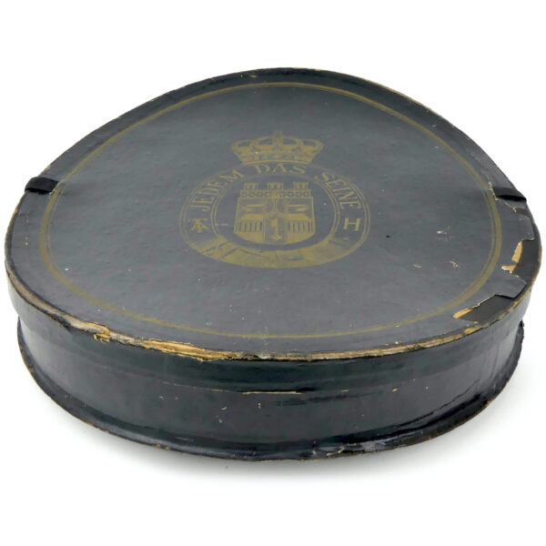 Chapeau claque ancien et boîte d’origine Gibus Début XXe Allemagne (dessus 3/4)