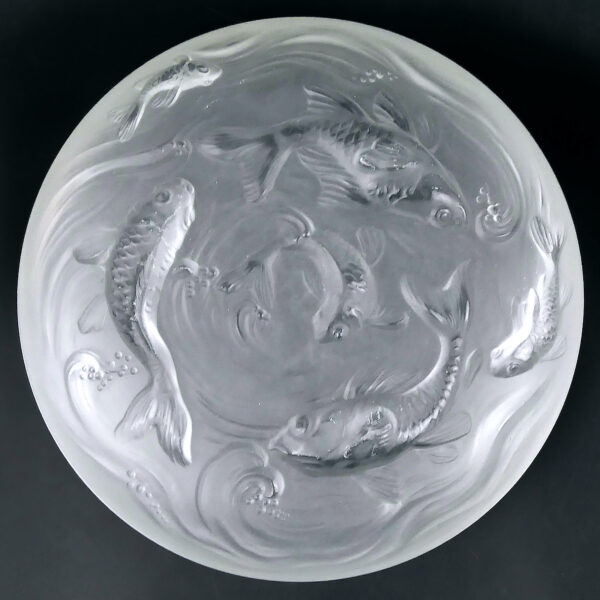 Grande coupe Carpes koï en verre dépoli signée Verlys France (dessous)