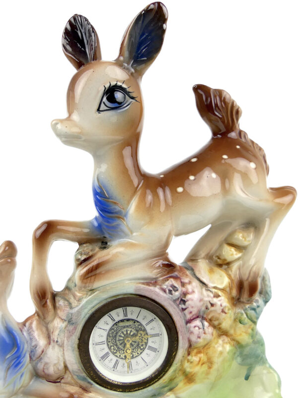 Horloge aux deux faons en céramique italienne Mid-Century Modern Années 50 (détail)