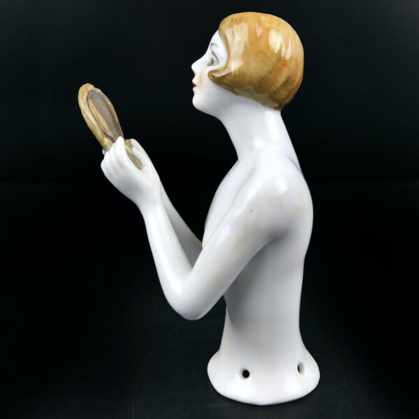 Demi-poupée élégante au miroir en porcelaine Art déco Half-Doll (profil)