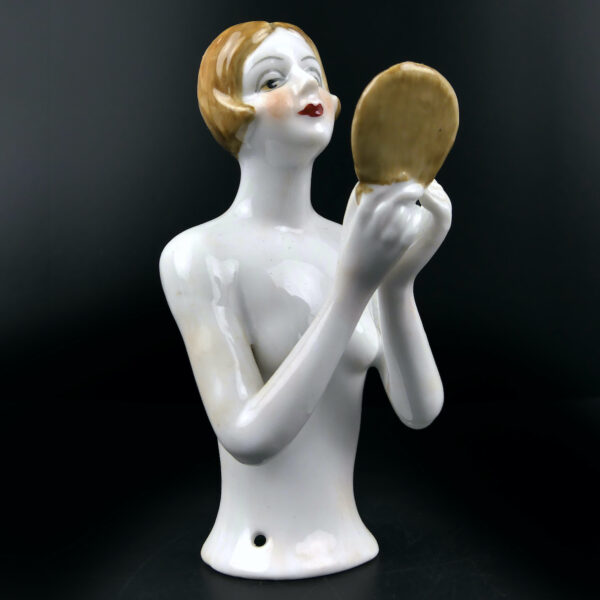 Demi-poupée élégante au miroir en porcelaine Art déco Half-Doll (3/4)