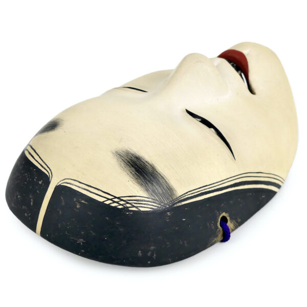 Masque waka-onna jeune fille en bois signé Nishimura Théâtre Nô Heisei (dessus 3/4)