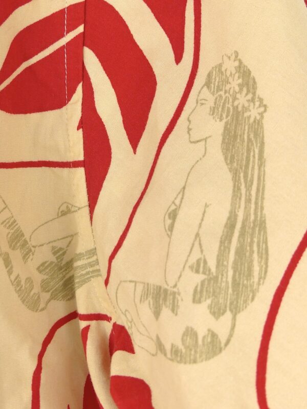 Chemise tahitienne Hinano collector rouge et beige vintage Taille L Tahiti (détail)