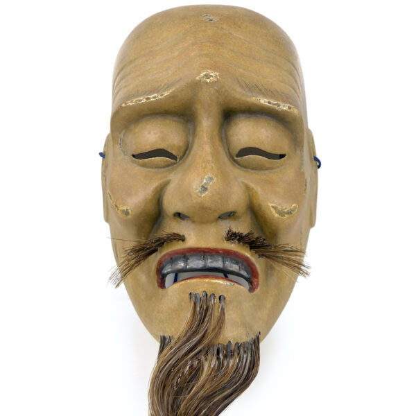Masque nô Kagekiyo guerrier japonais signé Chōshū en hinoki Période Heisei (face)