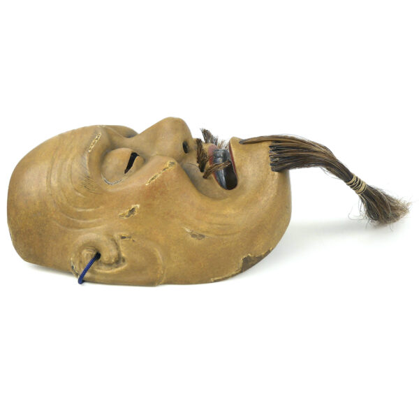 Masque nô Kagekiyo guerrier japonais signé Chōshū en hinoki Période Heisei (profil)