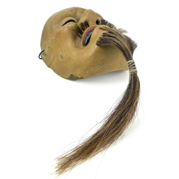 Masque nô Kagekiyo guerrier japonais signé Chōshū en hinoki Période Heisei (dessous 3/4)