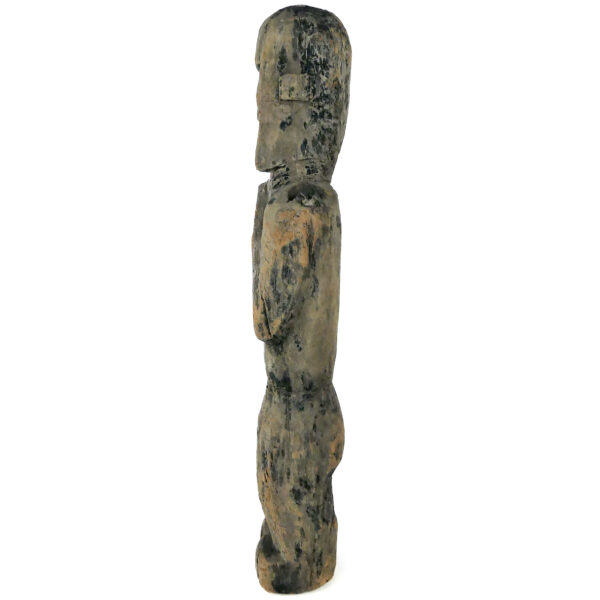 Grande statue protectrice Putali ancienne en bois dense érodé Népal Himalaya (profil)