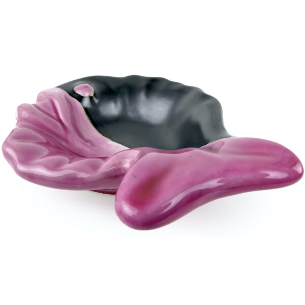 Coupelle poisson vide-poche vintage Vallauris céramique rose et noir Mi-XXe (3/4 dos)