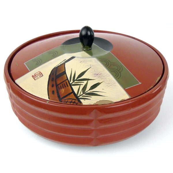 Petite boîte en bambou laqué rouge et noir Artisanat japonais Shōwa (3/4)