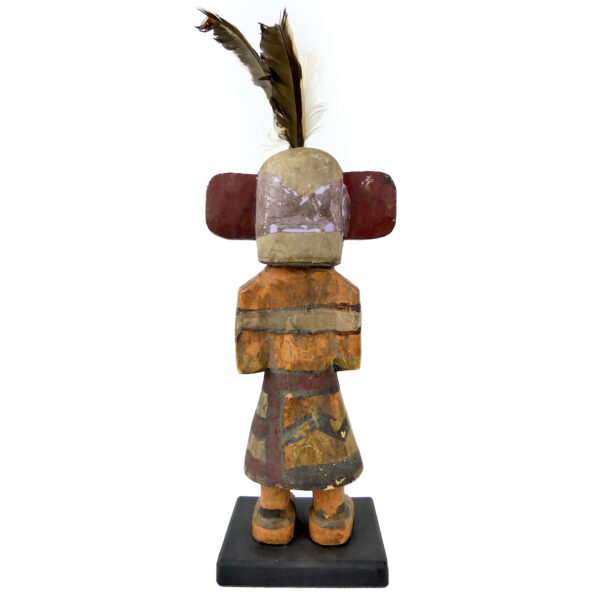 Poupée Kachina à plumes aux oreilles plates Tasap Mana en bois polychrome Hopi (dos)