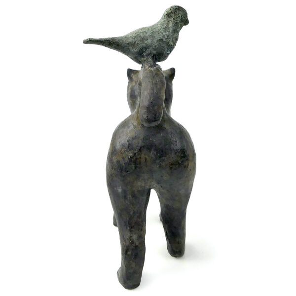 Sculpture anthropo-zoomorphe homme-chat en bronze signée Yuwana Thaïlande (dos)