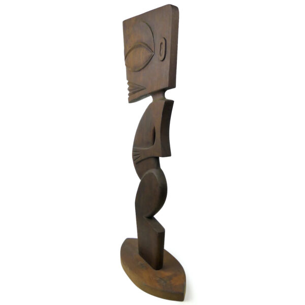 Grand Tiki Tangaroa des îles Cook en bois signé Phil Totem Tiki Pop (3/4 dos)