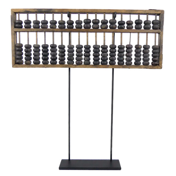 Boulier chinois ancien Suan Pan en bois sur socle métallique (face)