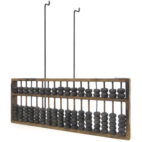 Boulier chinois ancien Suan Pan en bois sur socle métallique (3/4)