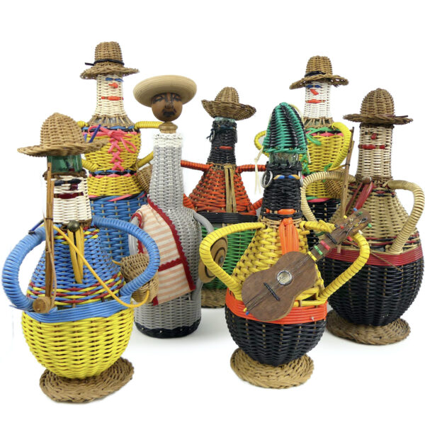 Set de 7 bouteilles scoubidou vintage Déco rétro kitsch Objets souvenir 60