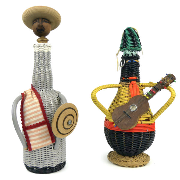 Set de 7 bouteilles scoubidou vintage Déco rétro kitsch Objets souvenir 60 (mariachis)