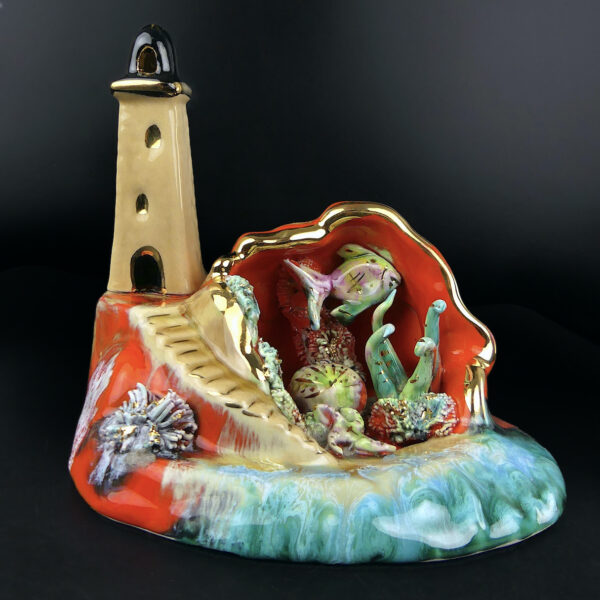 Paire de veilleuses Phare en céramique émaillée Sud de la France Mi-XXe (face)